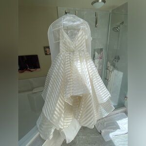 Custom Original Hayley Paige Decklyn Striped High Low Ruffle Hem Wedding Gown